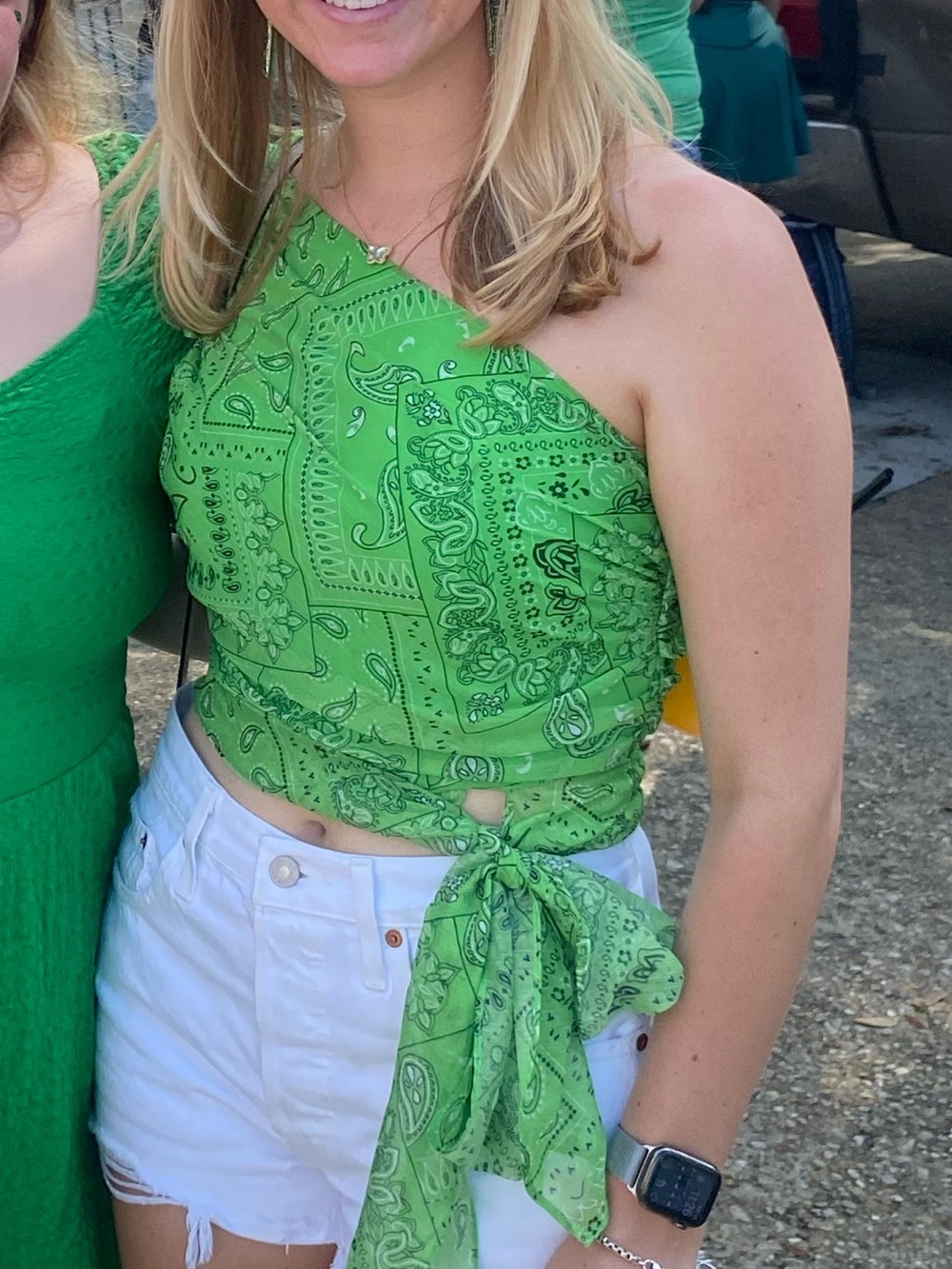 Alice + Olivia one shoulder green bandana top
